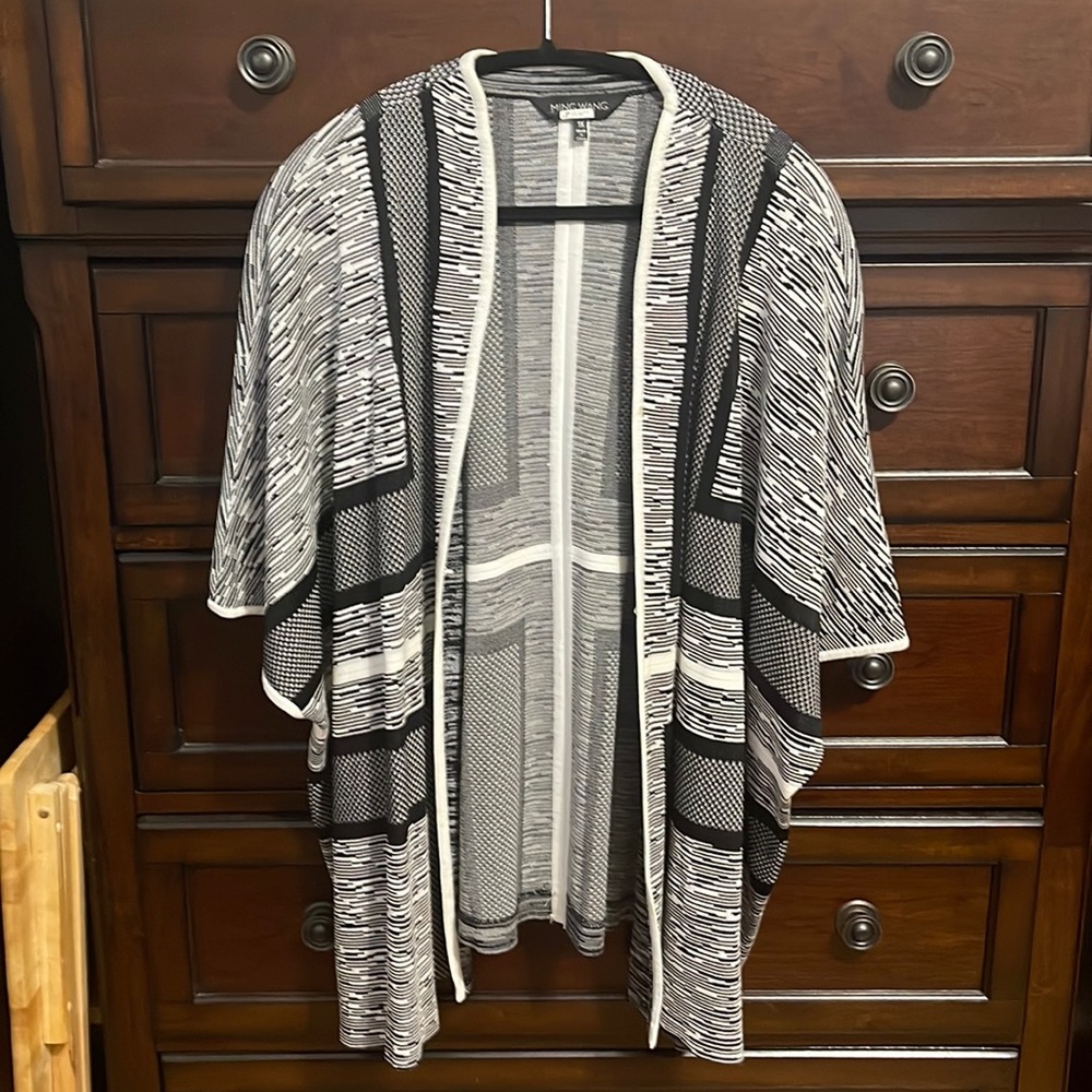 Ming Wang Black White Color Block Striped Knit Cardigan Kimono Style 1X